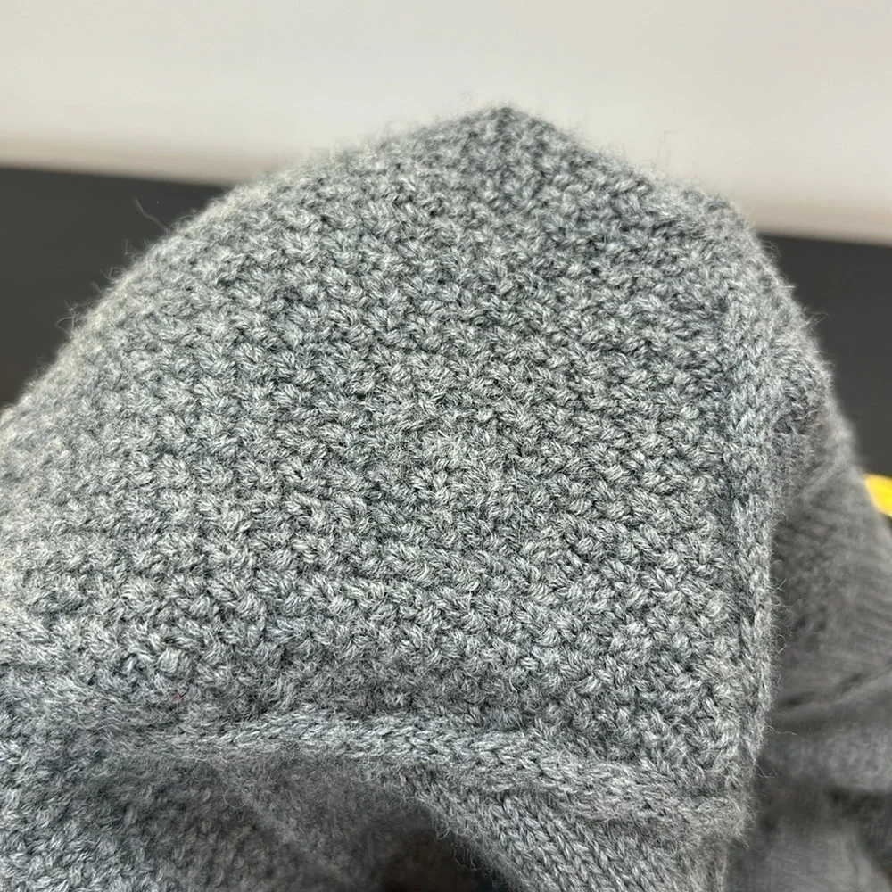 Vintage Gray 100% Pure New Wool Cable Knit Sweater L Fold Over Collar Preppy‎